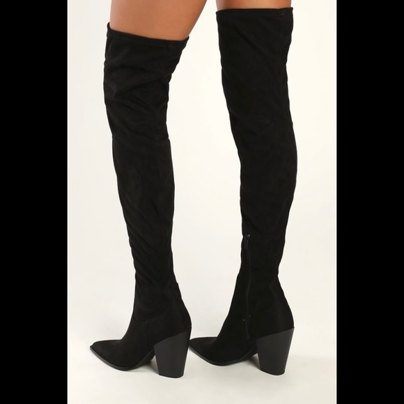 NWT LULUS Kaz Black Suede Pointed-Toe Over-the-Knee Boots - Picture 10 of 10